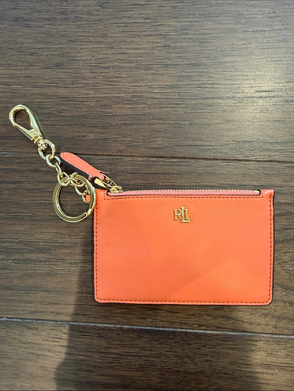 Ralph Lauren Full-grain Leather Key-ring Small Zip Card Case In Orange - C3-207